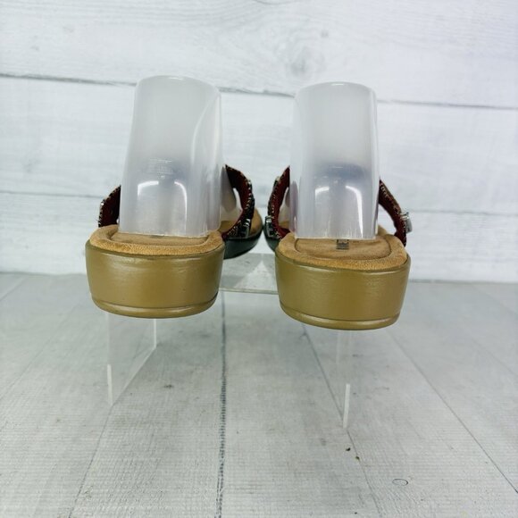 Minnetonka SILVERTHORNE Colored Strips Metal Accent Thong Slide Sandals Size 11 - Picture 5 of 16
